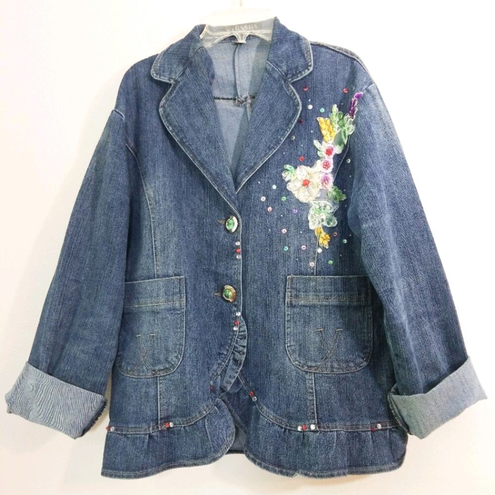 Nadasha floral jeweled sequin denim jean jacket